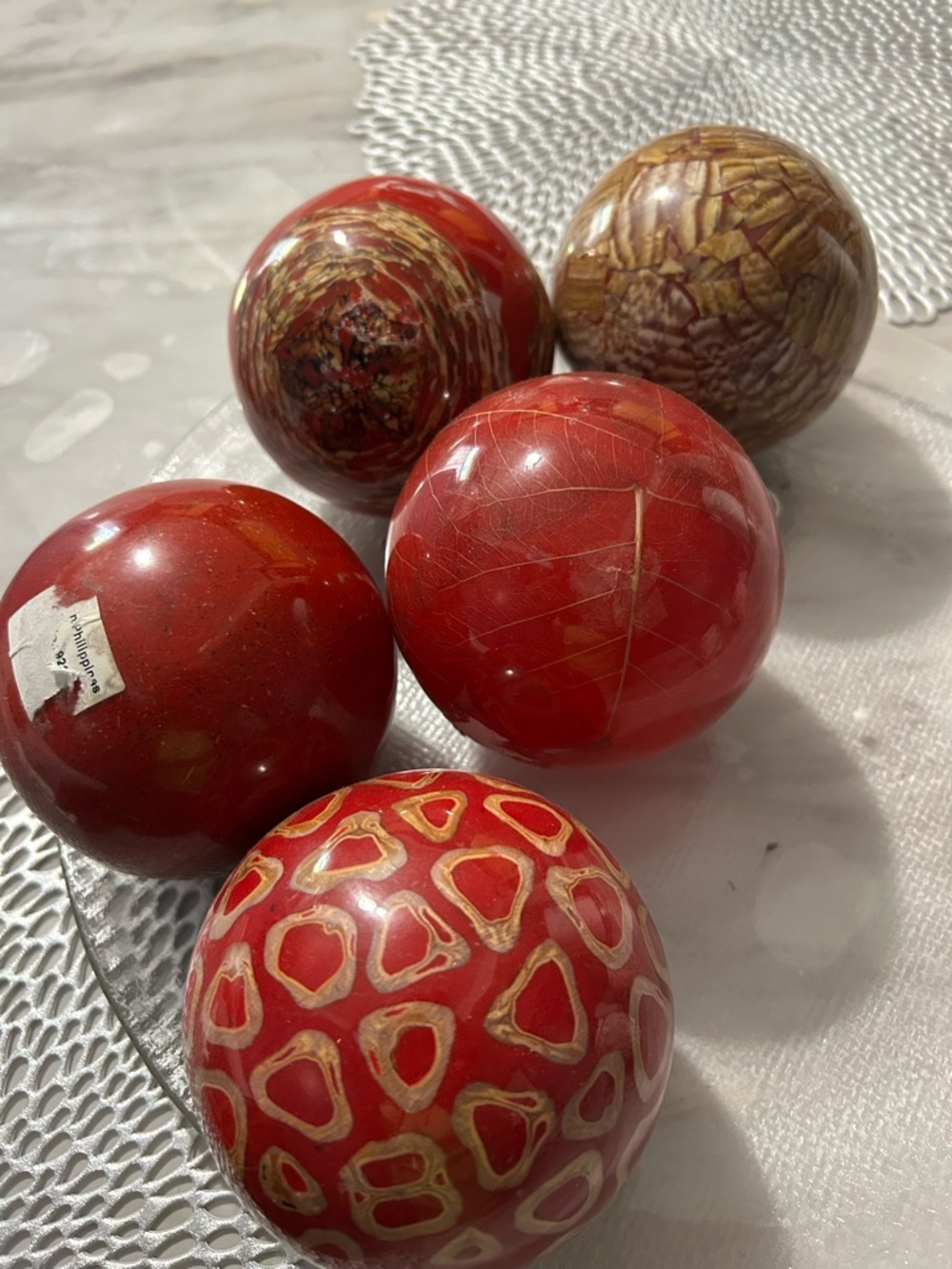 Set of Decorative Red and Brown Marble Spheres - Picture 2 of 6